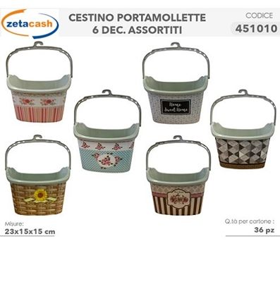 CESTINO PORTA MOLLETTE IN PLASTICA 23X15XH16 CM 6ASS