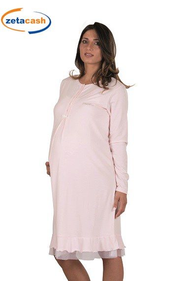 CAMICIA DA NOTTE PREMAMAN A MANICA LUNGA BIANCA TG. 5 L