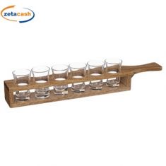 BICCHIERINI SET 6 PEZZI IN VETRO 2CL CON SUPPORTO IN LEGNO