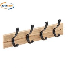 ATTACCAPANNI DA MURO A 4 GANCI IN LEGNO E METALLO NERO