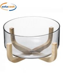 INSALATIERA IN VETRO CON BASE IN LEGNO DIAM 24 CM