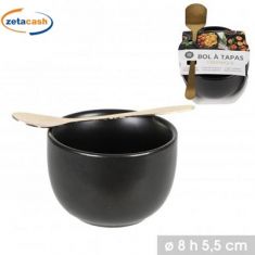CIOTOLA TAPAS NERA IN CERAMICA CON CUCCHIAINO DORATO D8XH6CM