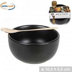 CIOTOLA TAPAS NERA CERAMICA CON CUCCHIAINO DORATO D11XH6CM