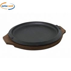 PIATTO PORTATA IN GHISA TONDO D21CM CON VASSOIO LEGNO