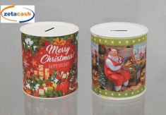 SALVADANAIO IN LATTA CON DECORI NATALIZI ASSORTITI D11XH13CM