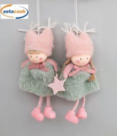 APPENDINO BAMBOLINA CON PELLICCIA E GAMBE PENDENTI 20CM