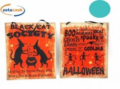 DIETROPORTA QUADRETTO LEGNO ARANCIONE TEMA HALLOWEEN 27X23CM