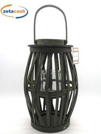 LANTERNA PORTACANDELA LEGNO VERDE INTRECCIATA H38 D24 CM