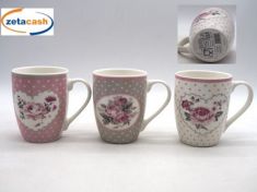 TAZZA IN CERAMICA CON MANICO CON DECORO FLOREALE 2 ASS