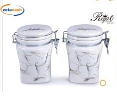 BARATTOLI 2 PEZZI CERAMICA EFF MARMO SALE GROSSO E FINO H 18