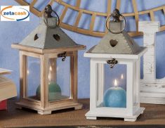 LANTERNA PORTACANDELA IN LEGNO E METALLO CM 13 X 13 X H 25