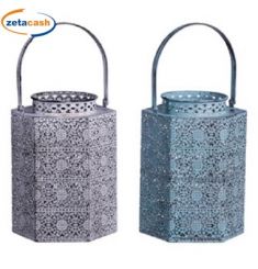 LANTERNA PORTACANDELA IN FERRO VASETTO VETRO 16X14XH36 2ASS