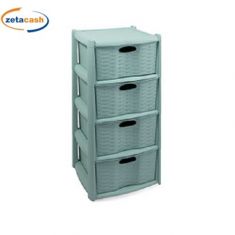 CASSETTIERA VULCANO RATTAN 4 CASSETTI RUOTE H80 VERDE ACQU
