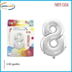 PALLONCINO NUMERO 8 ARGENTATO CM 65