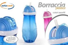BORRACCIA IN PLASTICA PER BAMBINI CON CANNUCCIA 400ML ASS