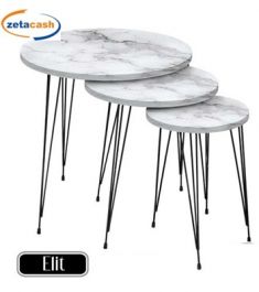 TAVOLINO TONDO IN LEGNO DEC MARMO BIANCO PIEDI METALLO H39CM