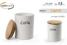 BARATTOLO IN CERAMICA BIANCA PER CAFFE E TAPPO LEGNO D10XH13