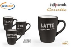 TAZZA CERAMICA CON MANICO 315ML NERA SCRITTA GESSO ASS