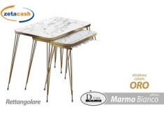TAVOLINO RETTANG LEGNO DEC MARMO BIANCO PIEDI METALL ORO H39