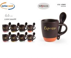 TAZZA CERAMICA CON MANICO 120ML MARRONE CON CUCCHIAINO ASS