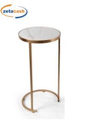 TAVOLINO TONDO CAFFE METALLO DORATO MARMO BIANCO D30XH60CM