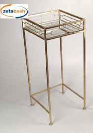 TAVOLINO IN METALLO DORATO CON BASE SPECCHIO 30X30XH70CM