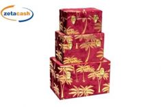 SET 3 BAULI VELLUTO BORDEAUX CON DECORAZIONE PALME DORATE