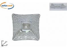 PIATTINO QUADRATO VETRO DECORATO ONDE ARGENTO 15X15CM