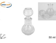 BOTTIGLIA LIQUORE IN VETRO TRASPARENTE DECORATA 50ML H11CM