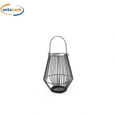 LANTERNA PORTACANDELA METALLO NERO MANICO H20 D16CM