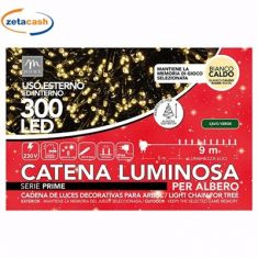 CATENA 300LED BIANCO CALDO CAVO VERDE 8 GIOCHI LUCE 14MT