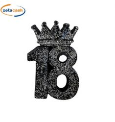 CALAMITA RICORDO 18ANNI NERA CON GLITTER ARGENTO 5CM