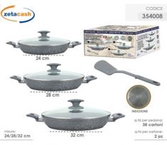 PADELLE IN PIETRA ANTIADERENTE GRIGIA AD INDUZIONE7 PEZZI