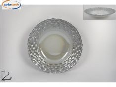 CENTROTAVOLA IN VETRO DECORATO BIANCO CON BORDO SILVER 40CM