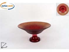 ALZATA IN VETRO ROSSO DECORATO CON GLITTER DORATI D 30CM