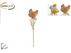 SPILLONE CONIGLIO GALLINA 34CM CON NASTRINO BIANCO ORO