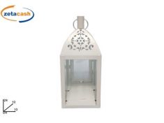 LANTERNA IN METALLO E VETRO BIANCA 24CM