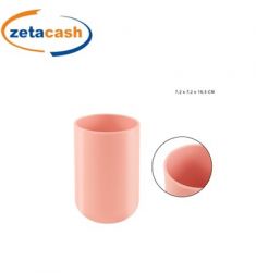 PORTA SPAZZOLINI IN PLASTICA SALMONE CM 7.2 X 7.2 XH 10.5
