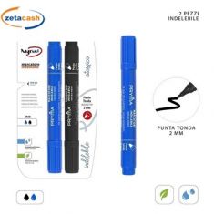 MARCATORE INDELEBILE NERO E BLU PUNTA TONDA 2 MM 2 PEZZI