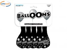 PALLONCINI BUON COMPLEANNO 5 PEZZI NERO\ARGENTO