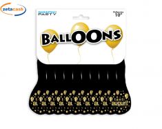 PALLONCINI IN LATTICE 10 PEZZI NERO ORO TANTI AUGURI