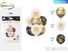 PALLONCINI LATTICE 7PEZZI COMPLEANNO 18 ANNI BIANCO NERO ORO