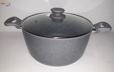 CASSERUOLA IN PIETRA CON DUE MANICI E COPERCHIO DIAM 20 CM