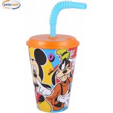 BICCHIERE PLASTICA CANNUCCIA TAPPO 3D MICKEY MOUSE