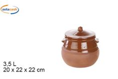 PENTOLA IN ARGILLA CON COPERCHIO E MANICI 3L