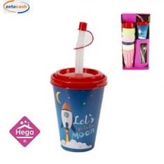 BICCHIERE CON COPERCHIO E CANNUCCIA 430 ML ASS