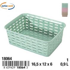 CESTINO RETTANGOLARE PLASTICA RATTAN COL PASTELLO ASS 900ML