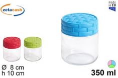 BARATTOLO VETRO TRASPARENTE 350ML TAPPO RATTAN ASS