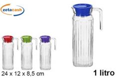 CARAFFA ACQUA VETRO CON COPERCHIO PLASTICA COLARATO ASS 1LT