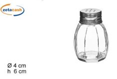 SALIERA IN VETRO TRASPARENTE FORMA BOTTE TAPPO ACCIAIO 6 CM